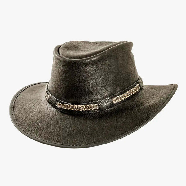 American Hat Makers - Bison | Mens Black Bison Leather Packable Outback ...