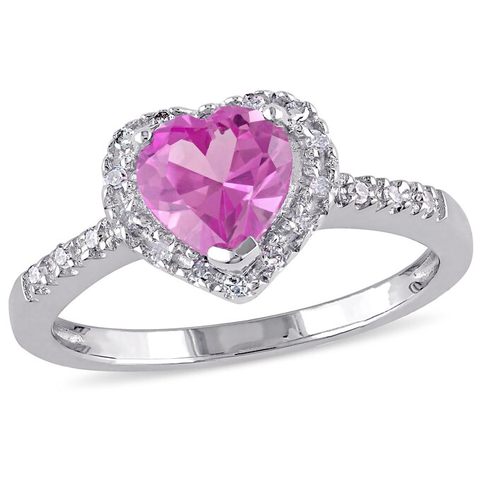 Gemstone Jewelry - 1/10 CT Diamond And 1 CT Created Pink Sapphire
