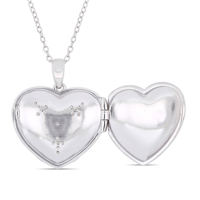 Heart Locket Necklace Diamond Accents Sterling Silver