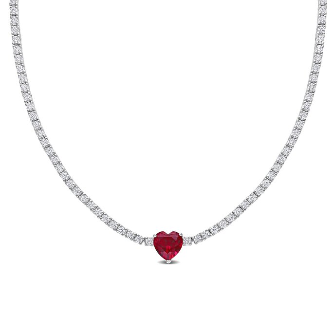 Sterling Silver16 inches Ruby Tennis Necklace - Gleam Jewels