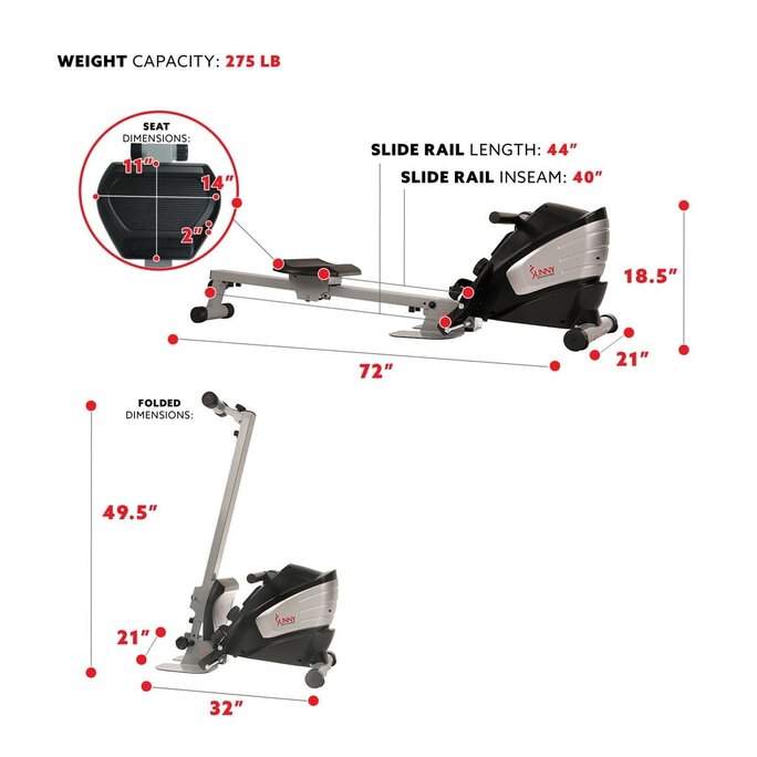  Sunny Health & Fitness Magnetic Rowing Machine Rower