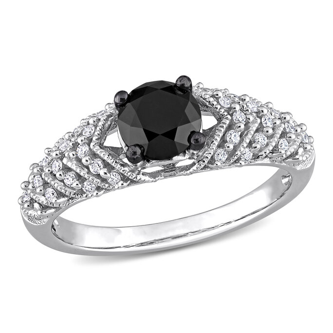 Black top and White Diamond Chevron Ring