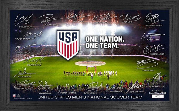 Highland Mint Brenden Aaronson USMNT 13 x Impact Jersey Framed Print