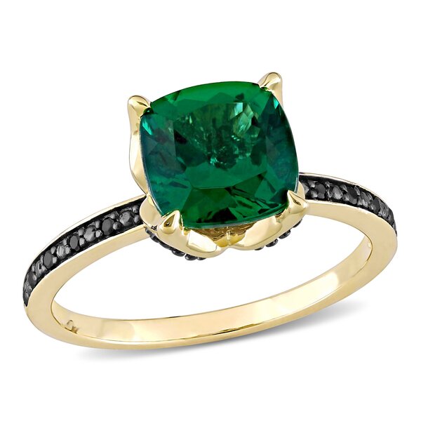 Allegro - Cushion-Cut Created Emerald and Black Diamond Ring in 10k ...