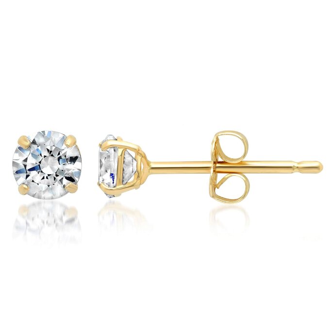 14K Yellow Gold Swarovski Earrings for Women & Men with Genuine Round Swarovski | Cubic Zirconia Earrings Studs with Gold Earring Backs | 3 Carats