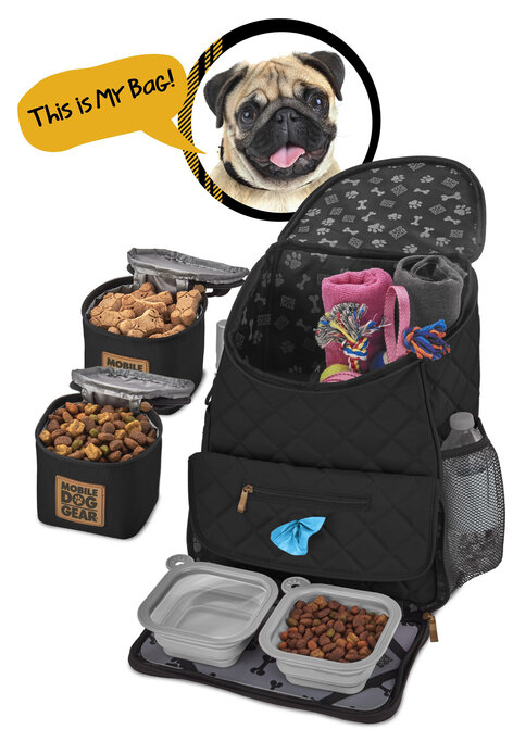 Mobile Dog Gear, Pet Carrier Plus, Small Dog Carrier Includes 2 Lined Food  Carriers, Placemat and 2 Collapsible Dog Bowls, Gray
