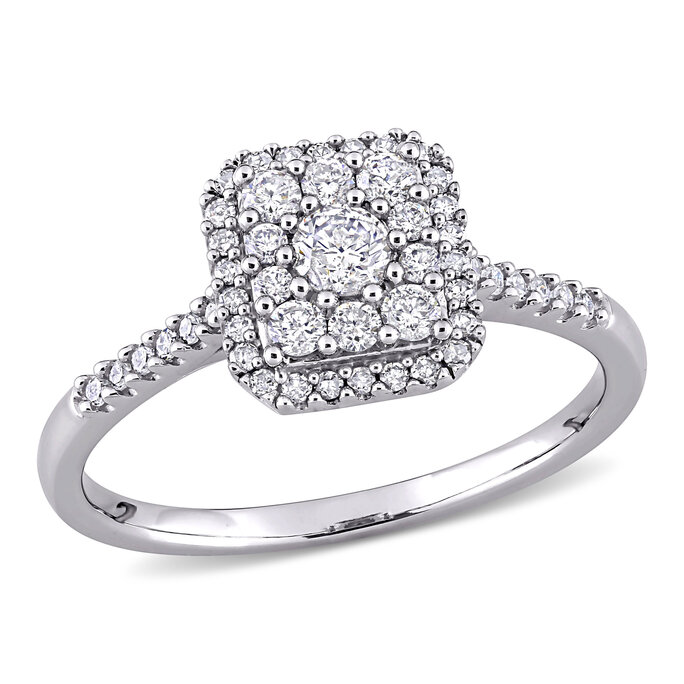 Square Shape Diamond Bridal Engagement Ring in Sterling Silver