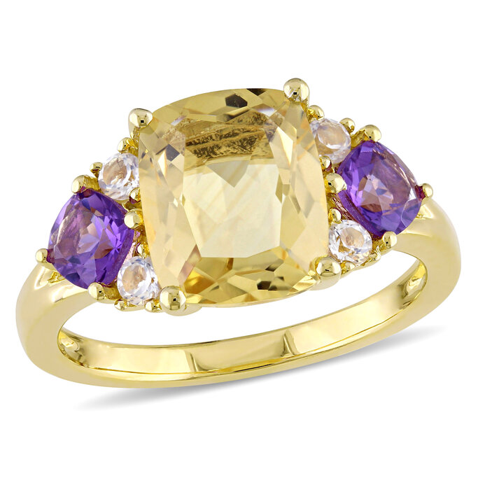 African Amethyst, Citrine And Swiss Blue Topaz Rhodium Over Sterling Silver  Ring Set Of 3 2.24ctw - ISH119 | JTV.com