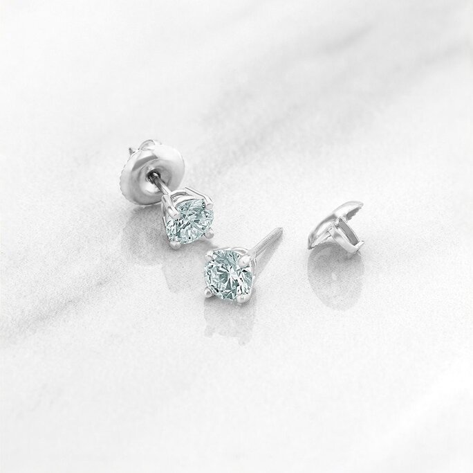 3/8 Ct TDW 14k White Gold Lab Created Diamond Studs Screw Back Earrings  (I-J, VS)