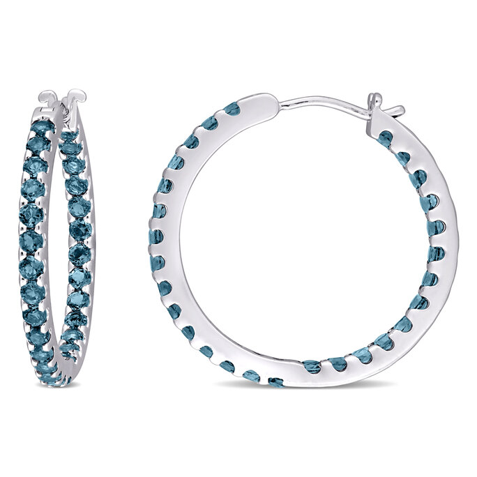 London blue topaz & diamond hoop earrings in 18k white gold | Alessandra  Lapeschi