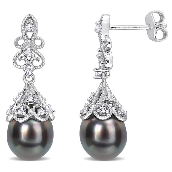 92.5 Sterling Silver Black Pearl Dangle Earrings – Enumu