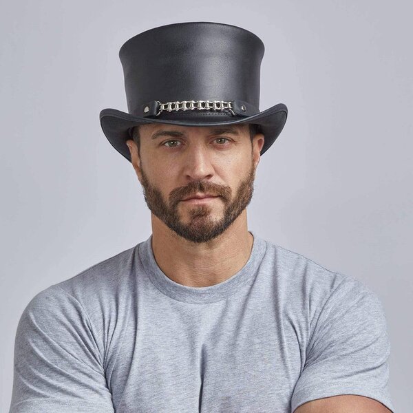 American Hat Makers El Dorado Mens Leather Top Hat Chain Hat Band