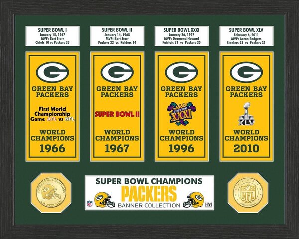 Green Bay Packers 13-Time World Champions Banner Bronze Coin Photo Mint