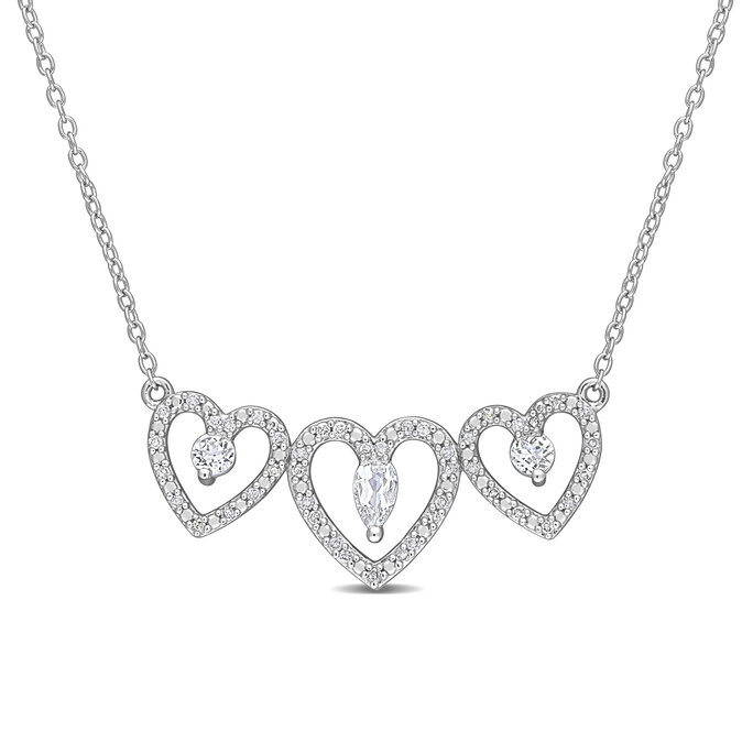 1 CT Diamond Heart hot Necklace Silver Set