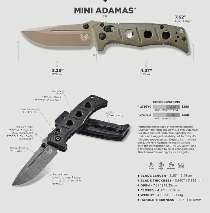 マナト　ミニアクスタ　セット Benchmade - 273 Mini Adamas Folding Knife - Military & Gov't