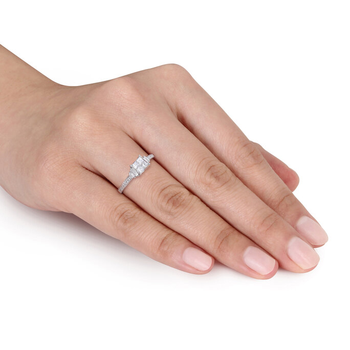 White Gold Princess Cut Quad Diamond Engagement RIng – tidewaterdiamond