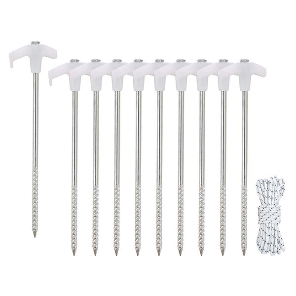 Set Di 12 Pioli Da Tenda In Acciaio Zincato 25 Cm - Anti-Ruggine, Con Trapano A Percussione E Gancio - 2