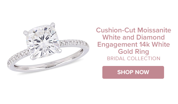 2 CT TGW Cushion-Cut Moissanite White and 1/10 CT TW Diamond Engagement 14k White Gold Ring